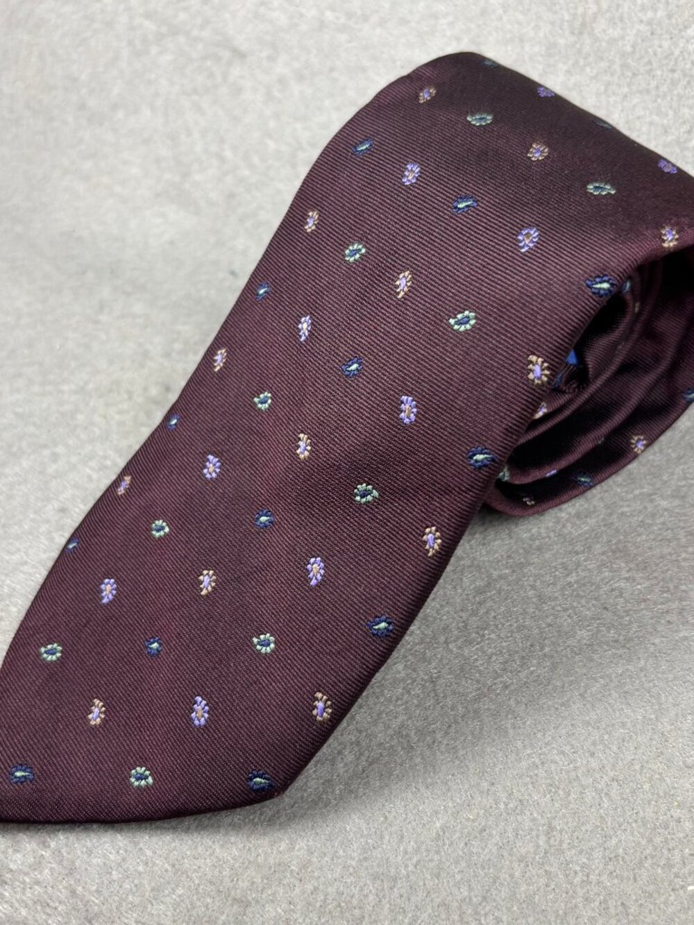 Paul Smith Burgundy Silk Floral Tie Made in Italy Polka Dot Lining